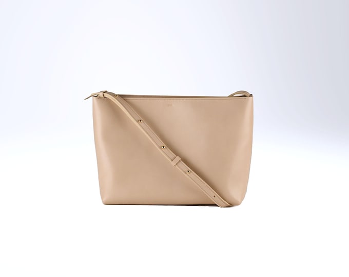 Crossbody bag, genuine leather, color ivory