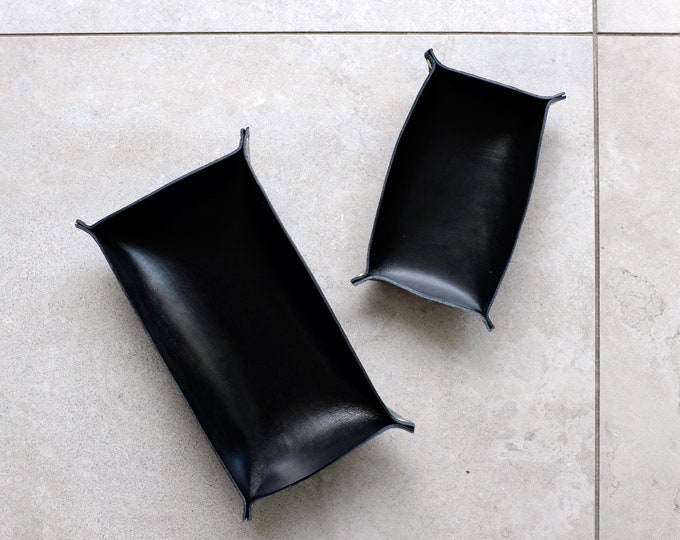 Long Couple Trays, two leather trays, Black