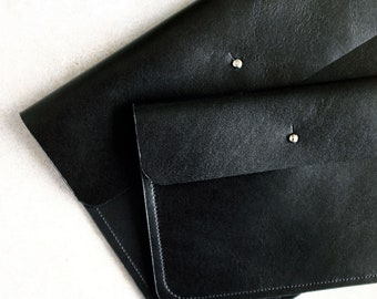 Flat bag, clutch, wallet, necessaire, document bag in black genuine leather