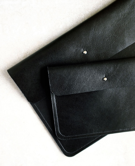 Flat bag, clutch, wallet, necessaire, document bag in black genuine leather