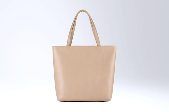 Shopping bag with zipper, genuine leather, color ivory