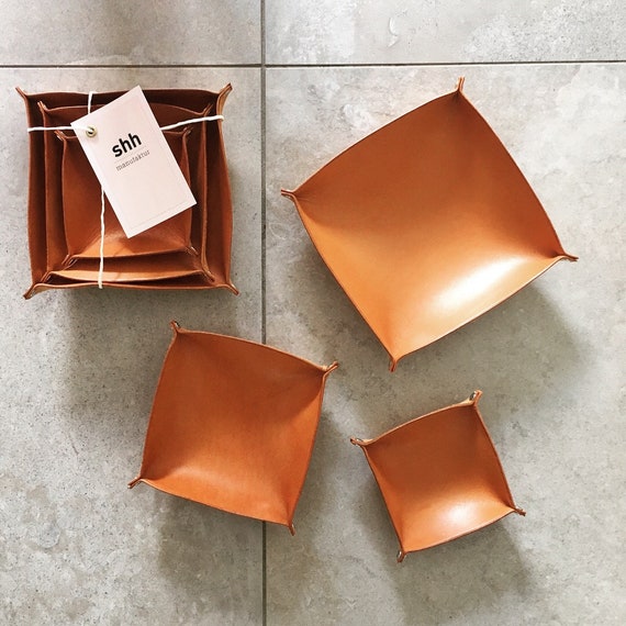 Leather trays 3some Tray set of three, color: Cognac