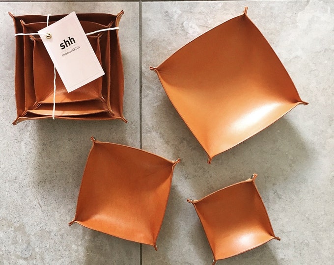 Leather trays 3some Tray set of three, color: Cognac