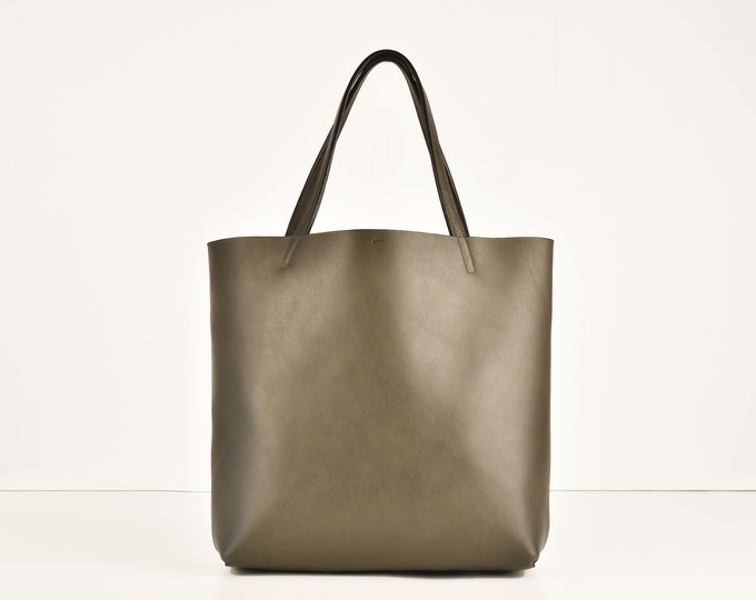 Shopping bag with zipper, genuine leather, color Elephant
