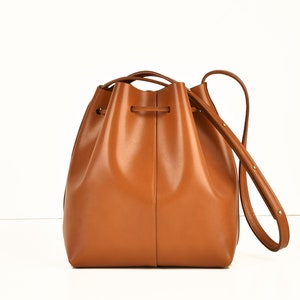Classic Bucket Bag Genuine Leather Cognac - Etsy