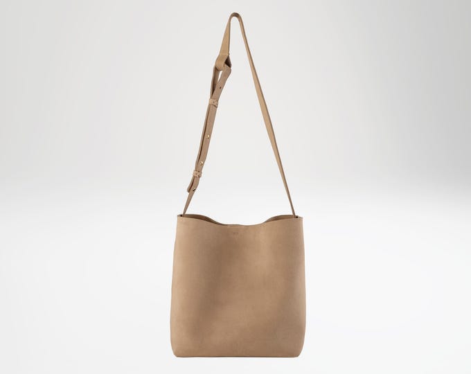 Small Square Bucket Bag, suede, sand