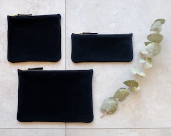 Suede Pouch pouch with zipper, Black