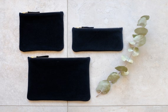 Suede Pouch pouch with zipper, Black