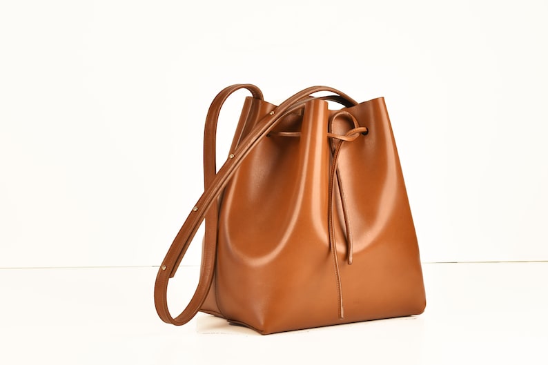 Classic Bucket Bag Genuine Leather Cognac Etsy