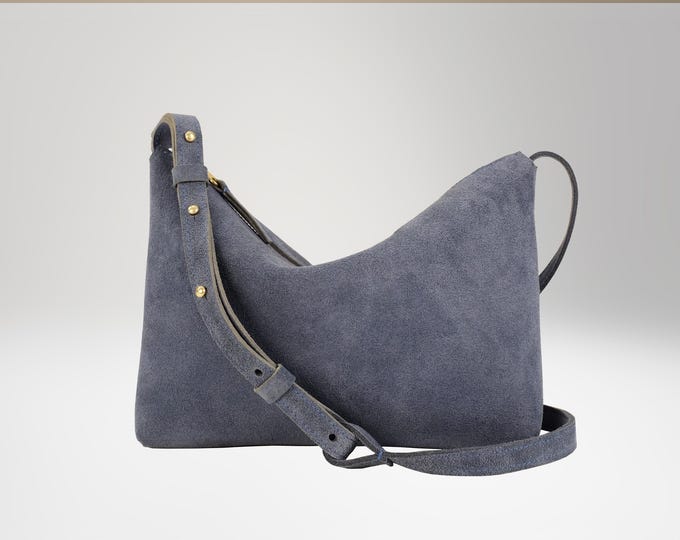 Small crossbody bag, suede, azure