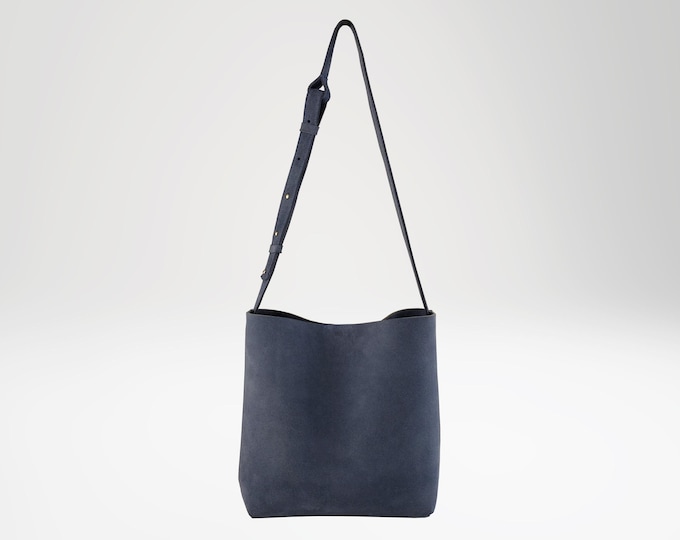 Small Square Bucket Bag, suede, azure