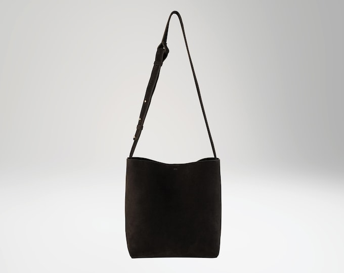 Small Square Bucket Bag, suede, black