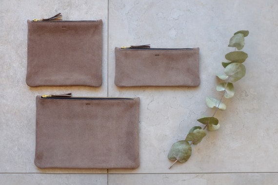 Suede Pouch pouch with zipper, Earth