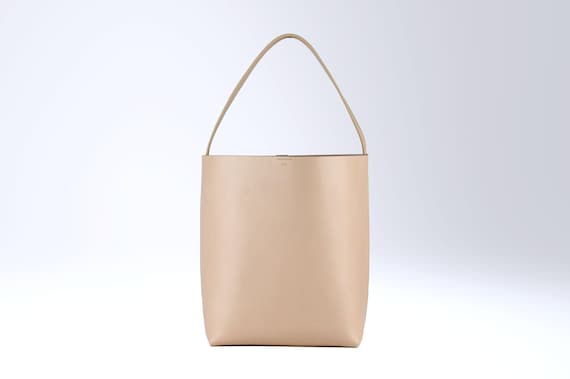 Square Bucket Bag in Ivory, genuine leather