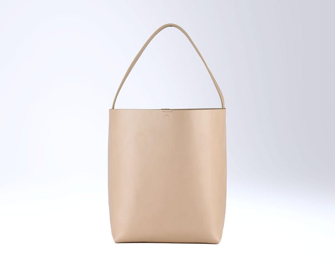 Square Bucket Bag in Ivory, genuine leather