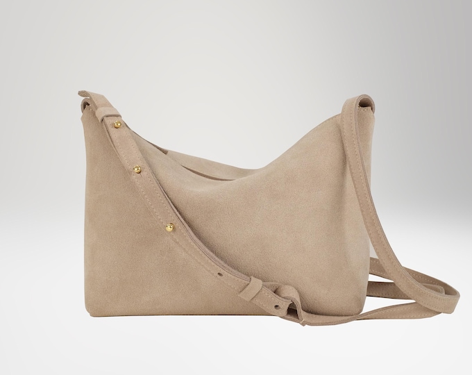 Small crossbody bag, suede, sand