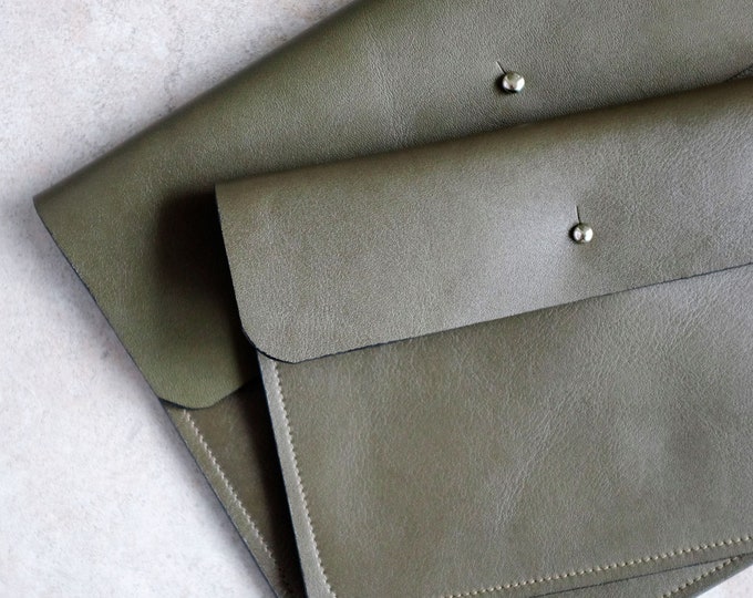 Flat bag, clutch, wallet, necessaire, document bag in Elephant genuine leather