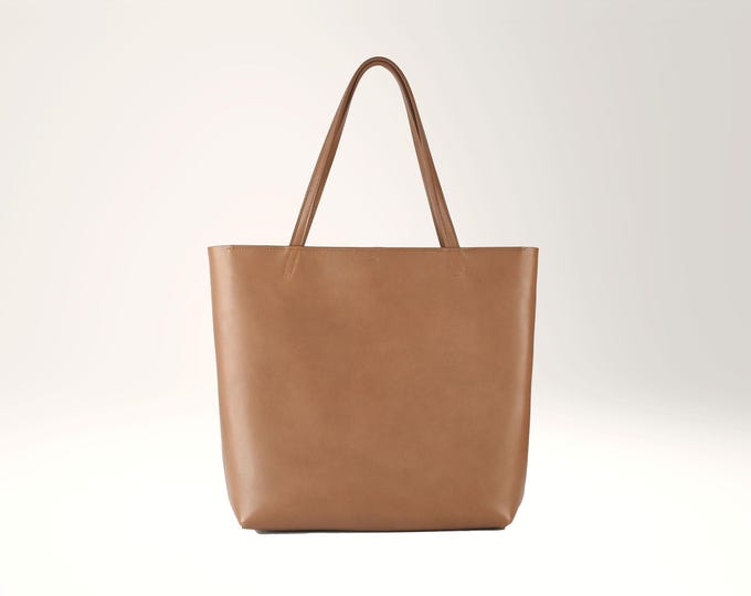Soft shopping bag with zipper, genuine leather, color Hazel