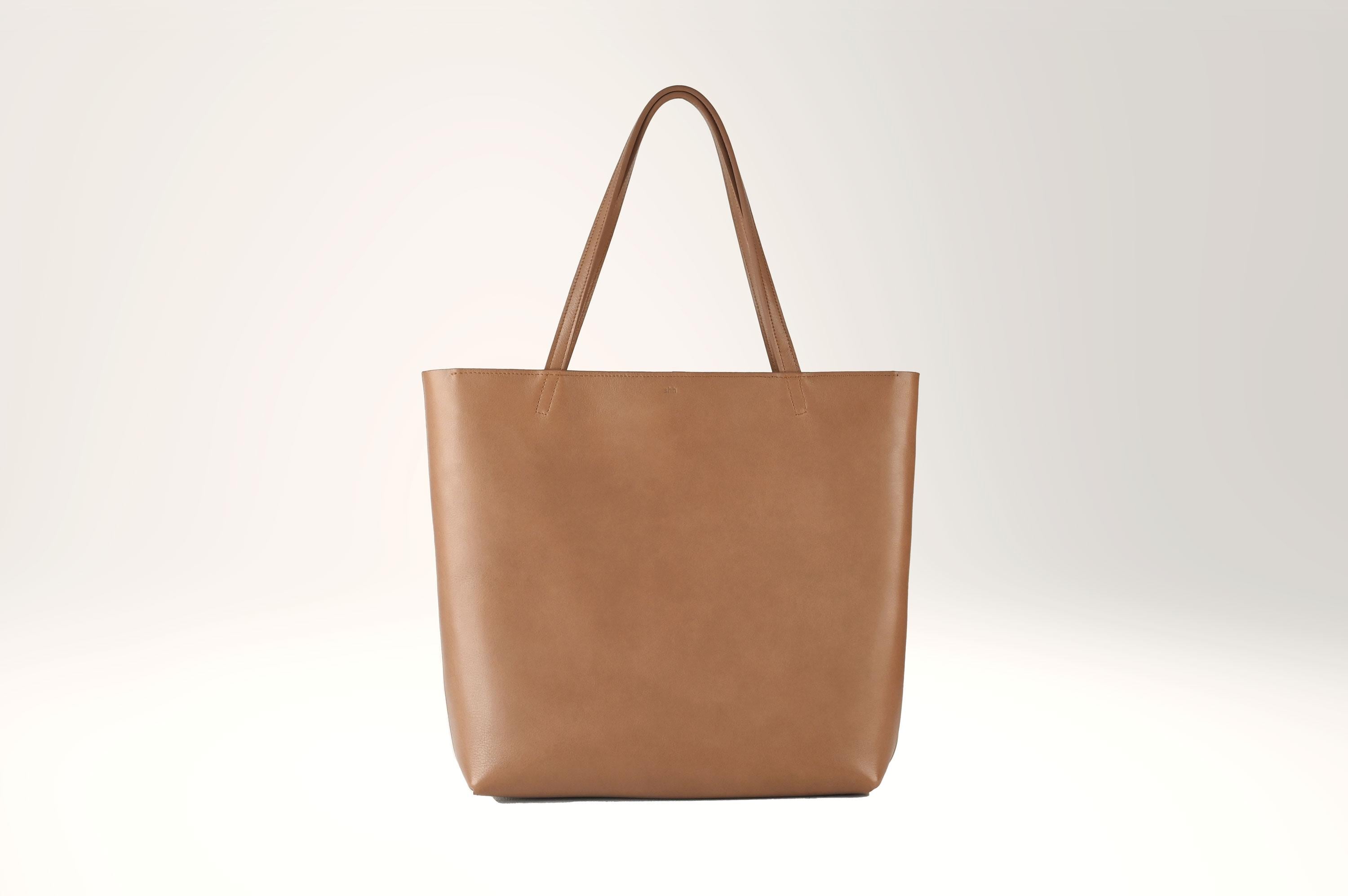 Soft shopping bag with zipper genuine leather color Hazel
