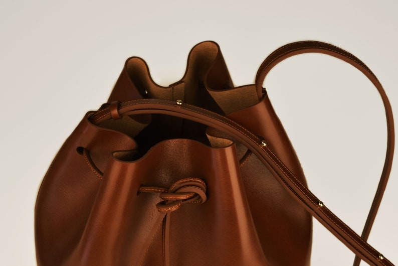 Classic bucket bag, genuine leather, chestnut image 6