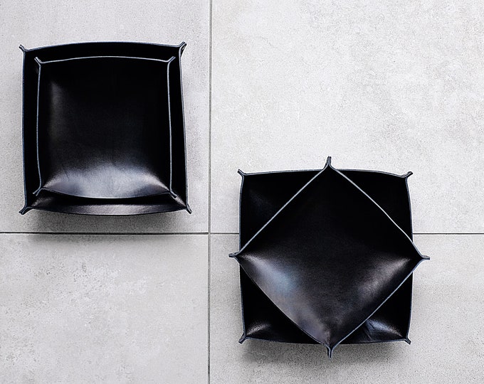 Couple Tray Set, two leather trays, Black