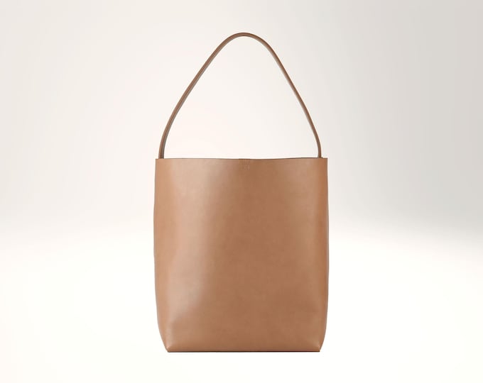 Soft Square Bucket Bag in Hazel, genuine leather