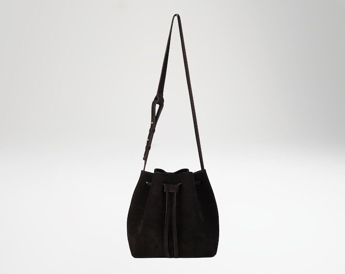 Small Classic Bucket Bag, suede, black