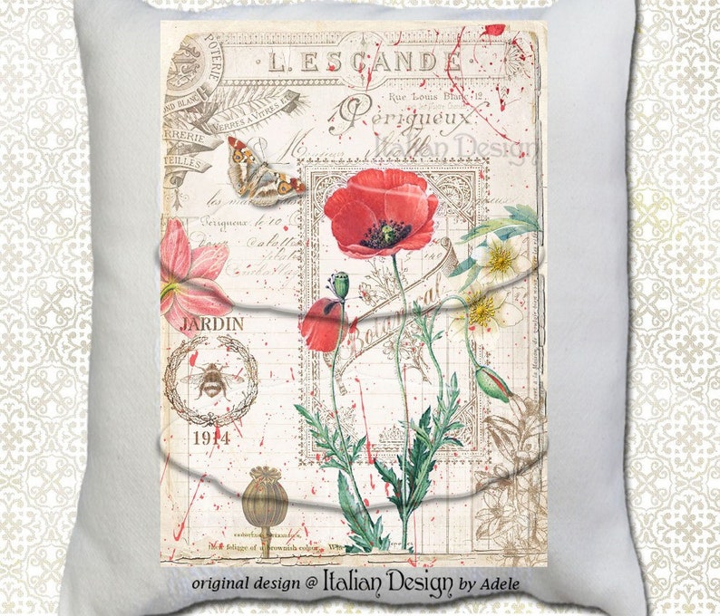 Red Poppy Vintage Paper Large Decoupage Paper Botanical Etsy