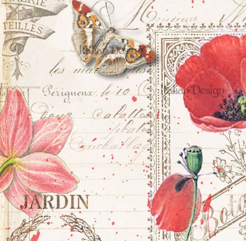 Red Poppy Vintage Paper Large Decoupage Paper Botanical Etsy