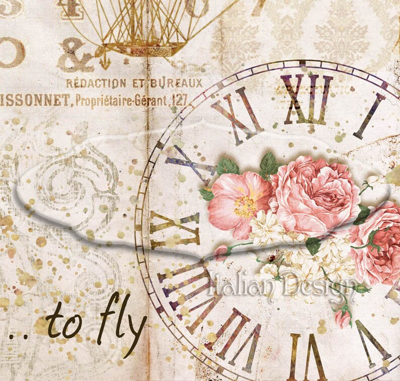 Large Decoupage Paper HOT AIR BALLOONS and Flowers Printable Etsy