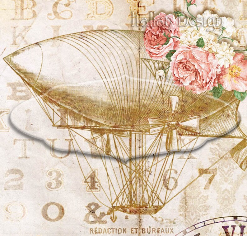 Large Decoupage Paper HOT AIR BALLOONS and Flowers Printable Etsy