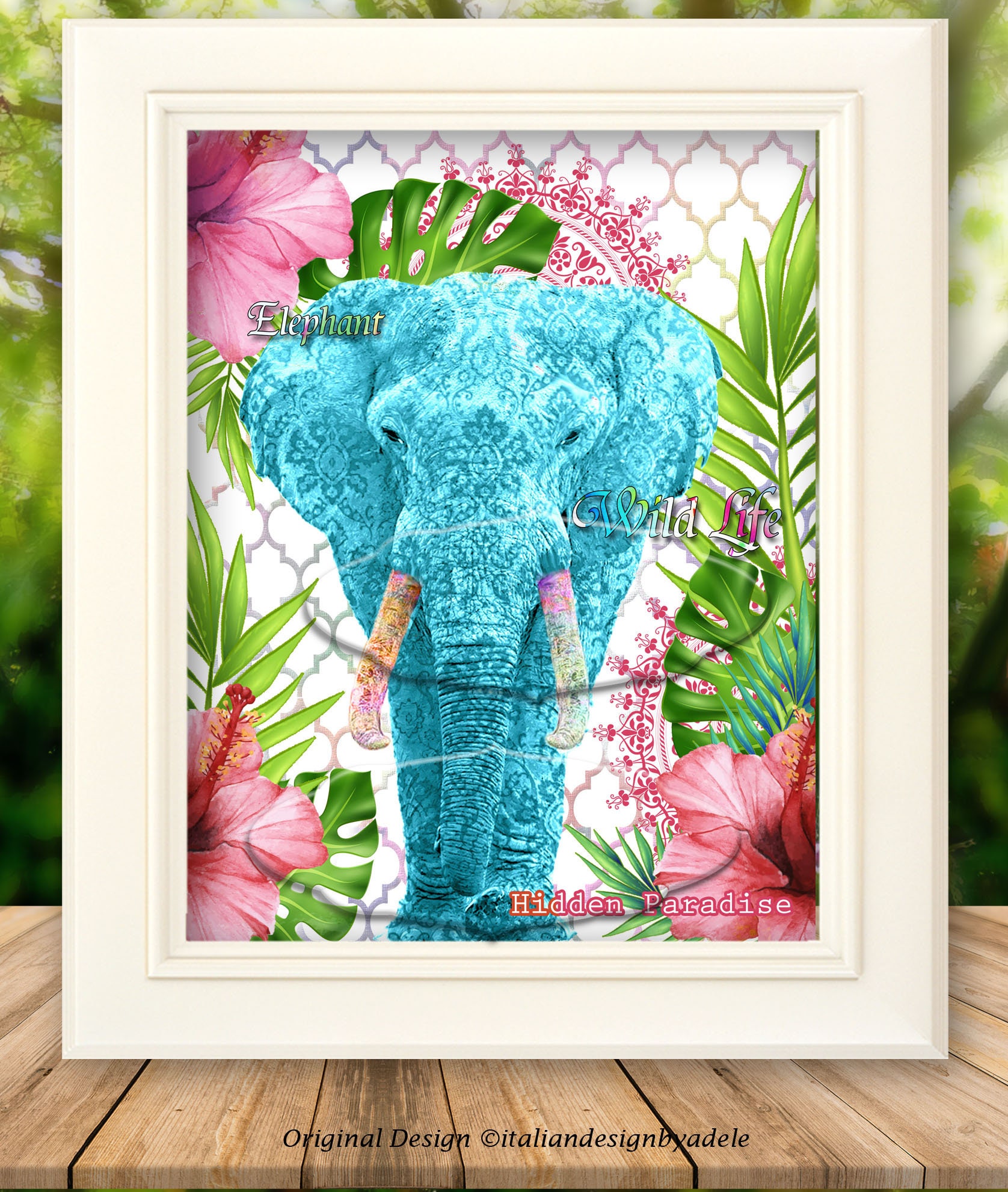 Blue Elephant printable decoupage paper large blue and pink Etsy