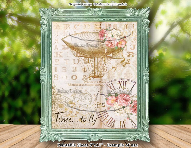 Large Decoupage Paper HOT AIR BALLOONS and Flowers Printable Etsy