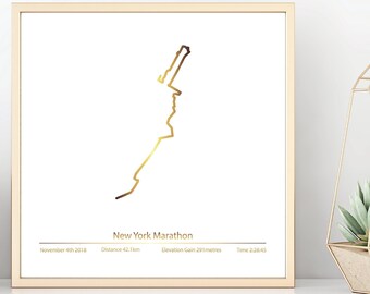 Personalised Race Marathon Route Map Gold Framed Print