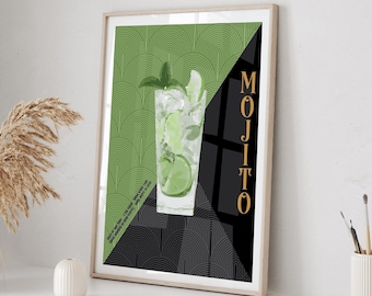 Cocktail Mojito Art Deco Framed Print