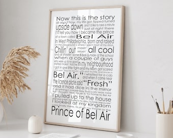 Fresh Prince of Bel Air Lyrics Black and White Framed Print