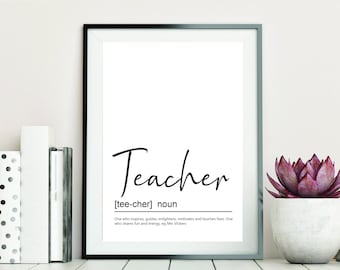 Personalised Teacher Thank You  Dictionary Definition Black and White Framed Print