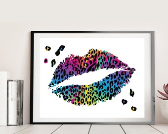 Leopard Print Lips Rainbow Bright Framed Print