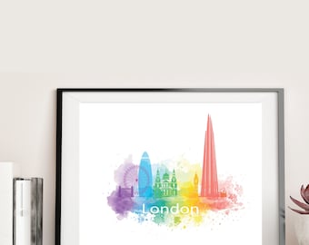 London Landmarks City-scape Skyline Personalised Bright Vivid Framed Print
