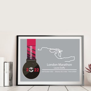 Personalised London Marathon Medal Grey Framed Print