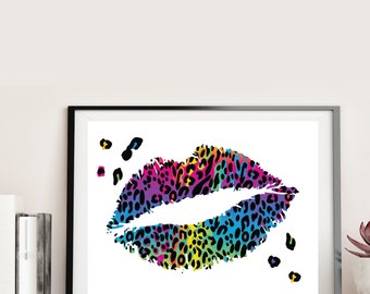 Usta w panterkę, tęczowe, jasne i żywe – wydruk cyfrowy do pobrania