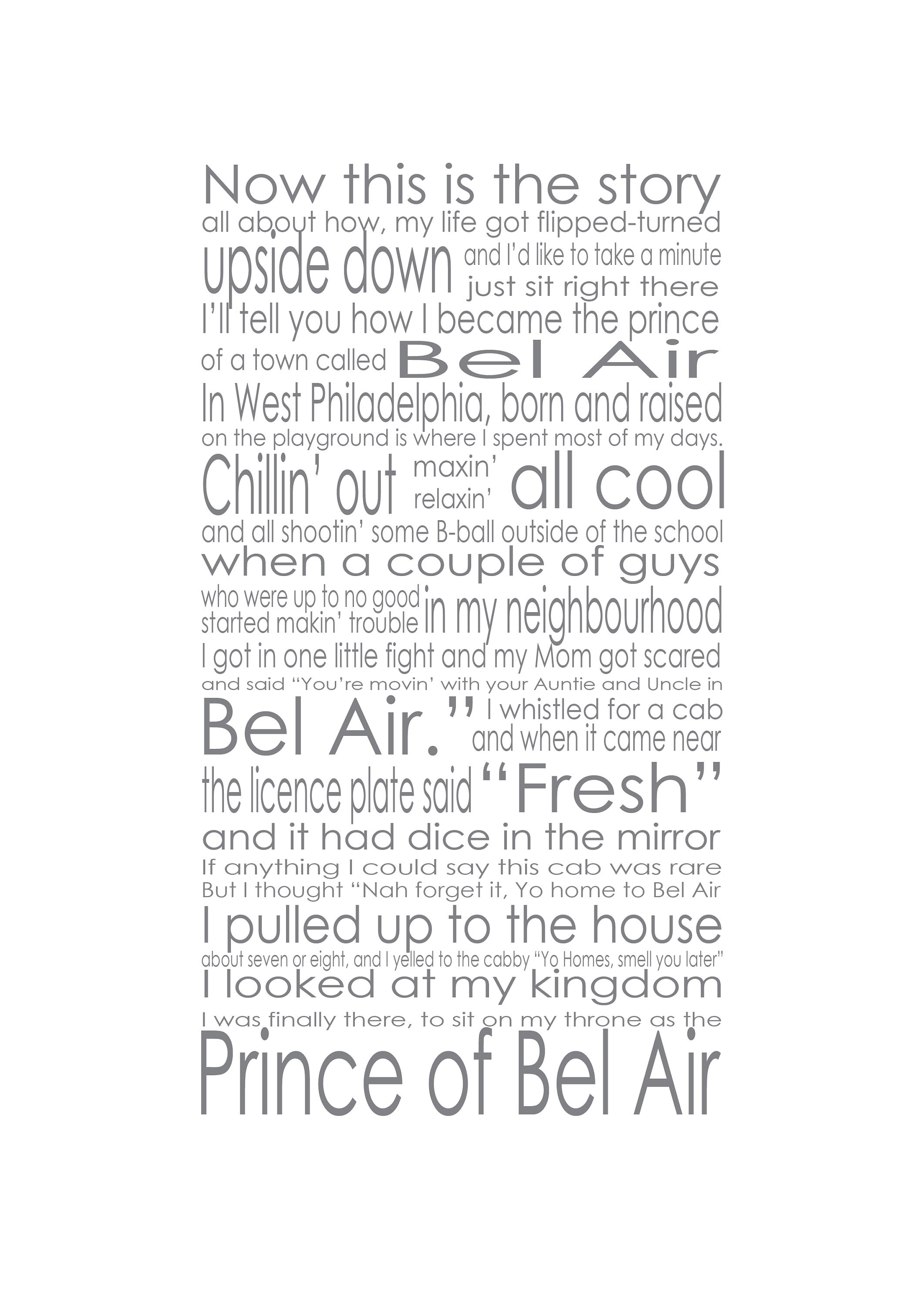Fresh Prince of Bel Air Theme Tune Lyrics - Digital Download Print - Etsy