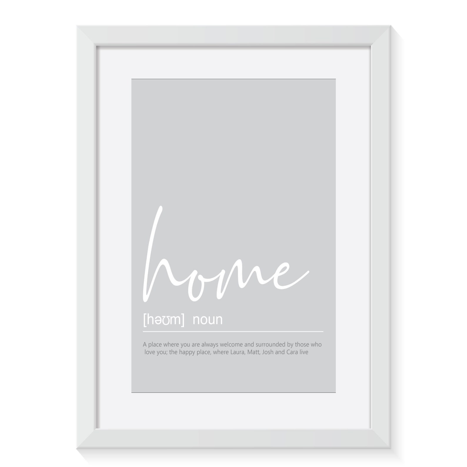 Personalised Home Dictionary Definition New Home Grey Framed Print