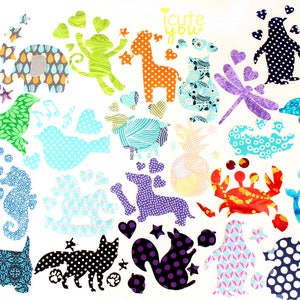 24 Cute Iron On Applique, for library bag, t-shirts, fun baby shower activity for baby gender neutral Assorted fabric from Australia image 1