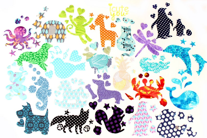 24 Cute Iron On Applique, for library bag, t-shirts, fun baby shower activity for baby gender neutral Assorted fabric from Australia image 1