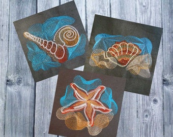 seastar 4x4 hoop sea designs marine animals sea animals cockle nautilus Embroidery design set