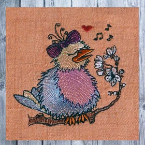 Archivo de bordado pájaro cantando 1010, patrón de bordado primavera, pájaro bordado, pintura de costura, marco 10x10, dibujos animados de pájaros