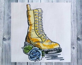 Embroidery design rose boots, embroidery file boots, embroidery file shoes, embroidery file rose, 13x18 frame, easy embroidery, doodle embroidery file,