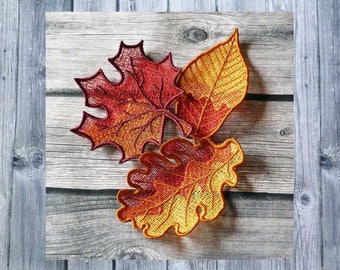 Embroidery file Lace Autumn Leaves Set, FSL embroidery, autumn leaves, 10x10 frame, autumn decoration embroidery,