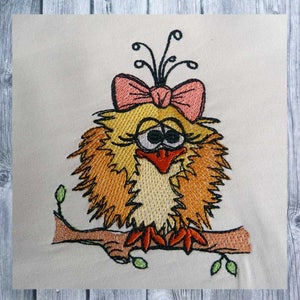 Archivo de bordado niña pájaro 1010, pájaro bordado, pintura de costura, marco 10x10, dibujos animados de pájaros, caricatura bordada